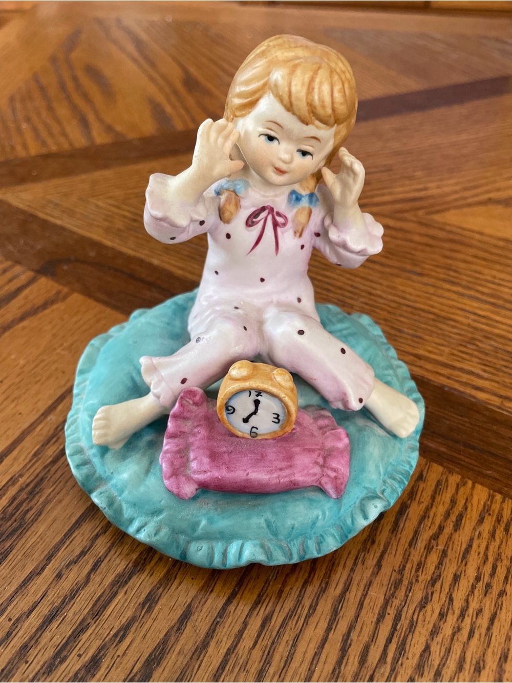 Vintage Norleans Girl In Pajamas With Clock Figurine